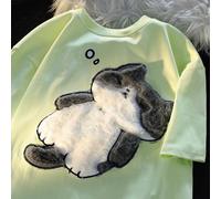 (XXL, green) Summer Cartoon Cat Women's T-shirt Korean Simple Casual Women's Short Sleeve T-shirt Fun Sweet Cute Y2k Tops