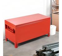 XXL Heavy Duty Steel Jobsite Tool Chest, Large Site Storage Box with 4 Inch Raised Forklift Base, Concealed Handles & Pins, Burgundy Deck Truck Toolbox for Garage, Workshop & Factory Floor
