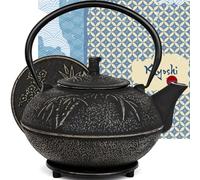 XXL Japanese Cast Iron Teapot with Infuser & Matching Trivet - Large 85 Oz/2500ml Tetsubin Loose Leaf Tea Pot with Enamel Interior - Handcrafted Big Cast Iron Tea Kettle Humidifier Set - Black