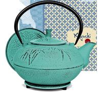 XXL Japanese Cast Iron Teapot with Infuser & Matching Trivet - Large 85 Oz/2500ml Tetsubin Loose Leaf Tea Pot with Enamel Interior - Handcrafted Big Cast Iron Tea Kettle Humidifier Set - Green