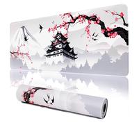 XXL Large Gaming Laptop Anime Mouse Pad,Japanese Cherry Blossom White Game pad, Big Desk Pads PC Keyboard Waterproof and Non-Slip 35.5 x 15.7 inches Rubber Table Mat (Cherry Blossom, 40cm x 90cm)