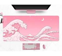 XXL Large Mouse Mat 27.6x15.7x0.12 inch Gaming Mouse Pad,Pink Japanese Waves Extended Mouse Pad,Desk Protector Mat with Anti-Slip Base,Mousepad Improved Precision and Speed for Home Office Gaming Room