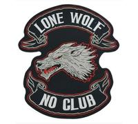 XXL Lone Wolf No Club Embroidered Iron-On Patch Large 30 cm for Back Motorcycle Jacket Kutte Rocker Chopper Iron On - Big Patch - for Decoration, DIY