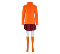 (XXL, Long style with glasses) Scooby-doo Velma Cos Costume Halloween Character Performance Costume Scooby-doo Velma Cosplay