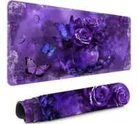 XXL Mouse Mat 900x400x3mm Purple Desk Mat Large, Waterproof Soft Cloth, Non-Slip Rubber Base, Gaming Mouse Pad Butterfly with Precision Locked Edges Computer Keyboard Pad for Home Office Gifts xg-584