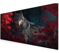 XXL Mouse Mat Desk Mats Non-Slip Base, Durable & Waterproof Desk Mat for Office, PC Gaming Accessories Laptop - Precision Tracking & Smooth Glide, Large Games, Offices (700x300x3 mm Wolf Red) V-46