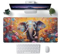 XXL Mouse Pad,Elephant in Flower Blossom Large Gaming Mouse Pad,Cute Elephant Floral Desk Mat,Extended Big Computer Keyboard Desk Pad with Non-Slip Base and Stitched Edge 35.4"x15.7"