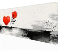 XXL Mouse Pad - Red 800 x 400 x 3mm Large Gaming Mouse Mat - With Anti-Slip Base, Extended Big Keyboard Mousepad - Waterproof Durable for PC, Laptop, Desk Mat, Gaming Gifts Gamer, Heart-Shaped -91234