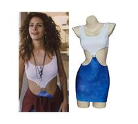 (XXL) Movie Pretty Woman Julia Roberts Cosplay Vivian Ward Sexy Blue Bare Waist Tie-dye Cutout Dress