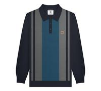 (XXL, Navy/Iron) Lambretta Mens AW25 Vintage Panelled Long-Sleeved Polo Shirt