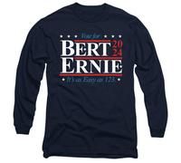 (XXL, Navy) Sesame Street Unisex Adult Bert Ernie For President 123 Vote Long-Sleeved T-Shirt