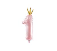 XXL Number 1 Balloon with Gold Crown for Your Child's First Birthday (Pink)