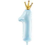 XXL Number 1 Foil Balloon with Golden Crown for Your Child's First Birthday (Blue)