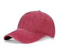 XXL Oversize Washed Denim Hats Baseball Cap for Big Heads Large Pigment Dyed Dad Hat Low Profile Sports Caps 23.5"-25.5", Red, One size