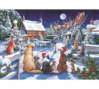 The House of Puzzles Santa Paws Jigsaw - Big 500 Piece Jigsaws For Adults, Extra Large Pieces, Artist Illustrated, Scenic Landscape, Deluxe Puzzle Gifts