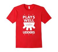 (XXL) Plays Well With Udders Funny Farming Ranch Family Cow Tee-Father's Day