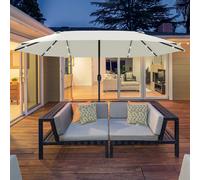 Outsunny 4.4m Double-Sided Sun Umbella Patio Paasol with LED Sola Lights fo Gade