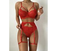 (XXL, red) European & American Sexy Christmas Lingerie Set: Lace Bondage Leg Rings & Nightclub Style Three-Piece