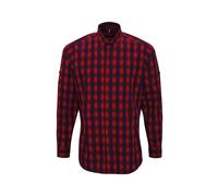 Premier Men's Mulligan Checked Cotton Long-Sleeved Shirt in Red | Size: 2XL Premier Red 2XL