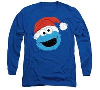 (XXL, Royal Blue) Sesame Street Unisex Adult Cookie Monster Scribble Long-Sleeved Christmas T-Shirt