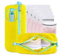 XXL Shoe Washing Machine Bag 360° Deep Sneaker Tennis Shoes Clean & Protect, 7 Pcs Reusable Durable Zipper Shoes Cleaning Bag Kit Include Mesh Laundry & Bra Bags for Washer And Dryer (Yellow)
