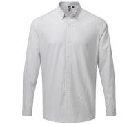 (XXL, Silver/White) Premier Mens Maxton Checked Long-Sleeved Shirt