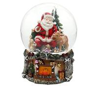 XXL Snow Globe, Santa Claus with Deer and Christmas Tree, with Sound, on Elaborately Decorated Base, Dimensions (L x W x H): 15 x 15 x 20 cm, Ball Diameter 15 cm