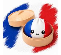 XXL Squishy Dumpling World Cup & EM Fan Edition Bao Bun 9.5 cm - Anti Stress Ball Dumpling in Steamer - Fidget Toy Kneading Ball for Adults, Funny Office Gadget & Football Fan Item (France)