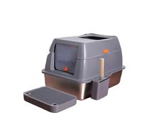 XXL Stainless Steel Cat Litter Box Enclosed Puppy Tray with Lid Large Pan High Wall Side Easy Cleaning Toilet