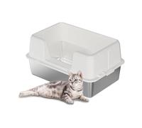 XXL Stainless Steel Cat Litter Box - High Sides, Covered, Detachable, Splash-Proof, Odor-Free, Anti-Urine, Easy Clean, Non-Slip - White Extra Large 20in High, 60 x 40 x 36.5cm