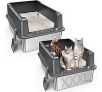 XXL Stainless Steel Cat Litter Box with High Sided, 26" L x 18" W x 12" H Extra Large Litter Box for Big Cats and Multiple Cats, Enclosure Cat Litter Pan with Anti-Urine Leakage, Easy Clean(2*Grey)