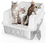 XXL Stainless Steel Cat Litter Box with High Sided, 26" L x 18" W x 12" H Extra Large Litter Box for Big Cats and Multiple Cats, Enclosure Cat Litter Pan with Anti-Urine Leakage, Easy Clean(White)