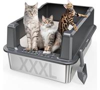 XXL Stainless Steel Cat Litter Box with High Sided, 26" L x 18" W x 12" H Extra Large Litter Box for Big Cats and Multiple Cats, Enclosure Cat Litter Pan with Anti-Urine Leakage, Easy Clean(Grey)