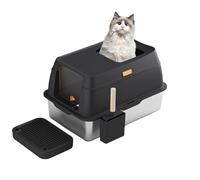 XXL Stainless Steel Cat Litter Tray with Lid, Extra Large Enclosed Metal Litter Box for Big Cats Multi-Cat Household, Rust-Resistant Non-Stick Easy Clean Cat Toilet with Scoop & Odor Control