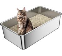 XXL Stainless Steel Litter box, Large Cat Litter Pan (60 x 40 x 15 cm) Kit Litter Box Open, Metal Litter Tray for indoor Cats, Non-Stick Coating, Odourless, Rustproof