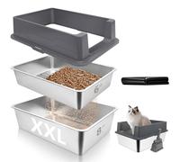 XXL Stainless Steel Sifting Litter Box,27.6''x19.7''x8''Extra Large Pellet Cat Litter Box,Metal Sifting Litter Boxes for Pine Pellets,Anti Urine Leakage,Include Scoop&25Pcs Litter Bags
