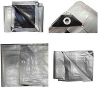 XXL Super Heavy Duty Silver 350GSM Tarpaulin + 6 FREE BUNGEES - Waterproof Market Furniture Caravan Cover UV Tarp Ground Camping Sheet Multipurpose Furniture (4M x 6M)