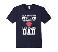 (XXL) There's A Pitcher Who Stole My Heart She Calls Me Dad Father's Day Softball T-Shirt-Father's Day