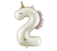 XXL Unicorn Foil Balloon Number 2 Birthday Decoration Girl - Giant Number Balloon Cream Gold with Holographic Effect - For 2nd Children's Birthday - Suitable for Helium & Air