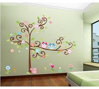XXL Wall Sticker Owls on The Tree and Squirrel - Decoration on The Wall. Decoration for a Child's Room. XXL Wall Sticker Owls on The Tree and Squirrel