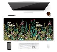 XXL Waterproof Office Desk Pad Protector 35.4x15.7 Inch - Extended Gaming Mouse Pad with Non-Slip Rubber Base, Thickened Keyboard Mat, Stitched Edges & Garden Flowers Design