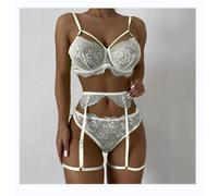(XXL, white) European & American Sexy Christmas Lingerie Set: Lace Bondage Leg Rings & Nightclub Style Three-Piece
