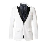 (XXL, white) Golden Velvet Suit Coat Single Button Lapels Long Sleeve Suit Jacket Patchwork Color Business Formal Outerwear