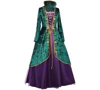 (XXL) Women Plus Size Medieval Witch Dress Green Velvet Fantasy Robe Outfit