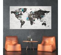 XXL World Map as Pin Board | Travel Destinations and Holidays | Map Made of Elegant Fleece | 130 x 70 cm with 20 Flags