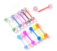 XXLKVSK 16Pcs Tongue Bars Glow in the Dark Tongue Bars Colorful Tongue Rings Plastic Tongue Nipple Barbell Bar Ring Mixed Ball Body Piercing Jewellery