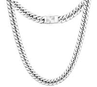 XXMAYSTER Cuban Link Chain for Men- 316L Stainless Steel 8MM Width Fashion Pattern Snap Button Hip Hop Jewelry,Chain for men 18K Gold Plated/Silver with Flannel Bag, Stainless Steel, No Gemstone