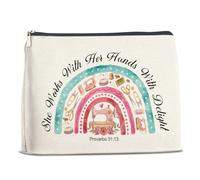 Xxoace Sewing Lover Gifts,Makeup Bag for Quilters,She Works with Her Hands in Delight Christian Cosmetic Zipper Pouch