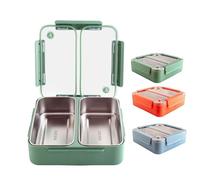 xxonyx Bento Lunch Box 1100ml for Adults and Kids Large Capacity with Two Stainless Steel Compartments Leakproof Lunchbox for Work and School Prepare Meal Container (green)