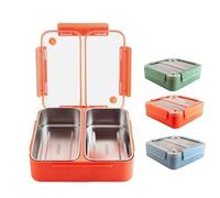 xxonyx Bento Lunch Box 1100ml for Adults and Kids Large Capacity with Two Stainless Steel Compartments Leakproof Lunchbox for Work and School Prepare Meal Container (Coral-Orange)